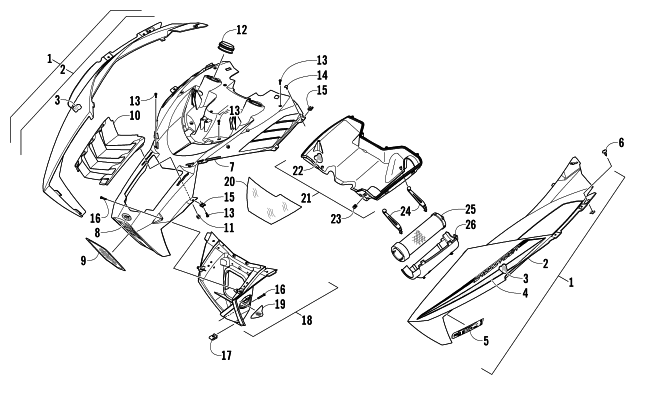 Parts Diagram for Arctic Cat 2014 XF 9000 141 CROSS-TOUR SNOWMOBILE HOOD AND AIR INTAKE ASSEMBLY