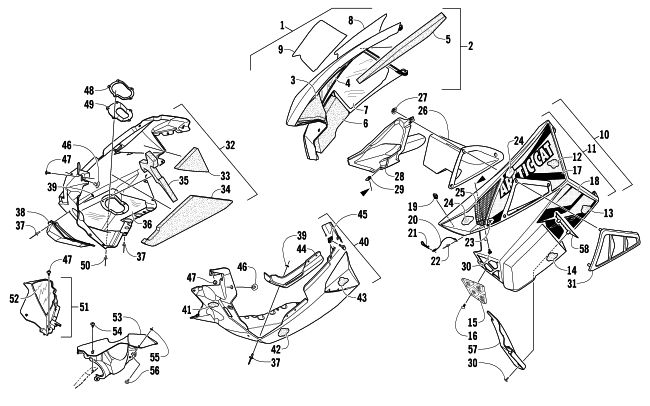 Parts Diagram for Arctic Cat 2014 XF 9000 141 CROSS-TOUR SNOWMOBILE SKID PLATE AND SIDE PANEL ASSEMBLY