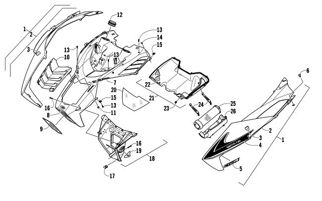 Parts Diagram for Arctic Cat 2014 ZR 9000 SNO PRO SNOWMOBILE HOOD AND AIR INTAKE ASSEMBLY