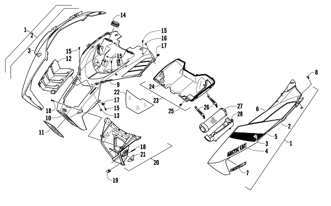 Parts Diagram for Arctic Cat 2014 XF 9000 HIGH COUNTRY LTD SNOWMOBILE HOOD AND AIR INTAKE ASSEMBLY