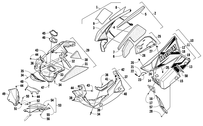 Parts Diagram for Arctic Cat 2014 XF 8000 137 LXR SNOWMOBILE SKID PLATE AND SIDE PANEL ASSEMBLY