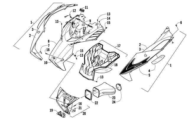 Parts Diagram for Arctic Cat 2014 ZR 8000 SNO PRO SNOWMOBILE HOOD AND AIR INTAKE ASSEMBLY