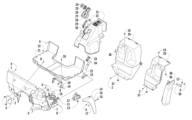 Parts Diagram for Arctic Cat 2014 PROWLER 550 XT ATV CONSOLE AND FLOOR PANEL ASSEMBLY