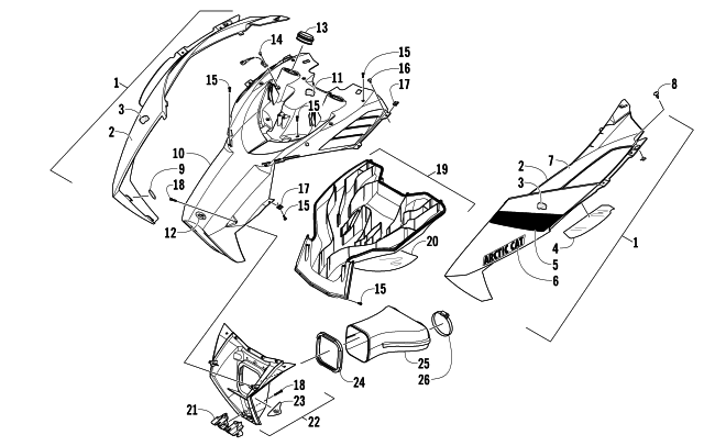 Parts Diagram for Arctic Cat 2014 M 8000 SNO PRO LTD 162 SNOWMOBILE HOOD AND AIR INTAKE ASSEMBLY