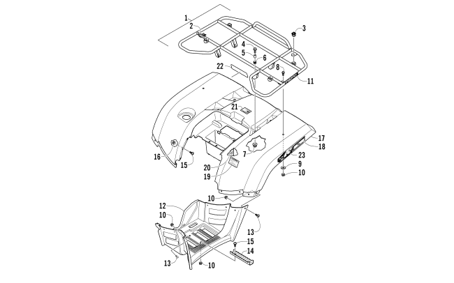 Parts Diagram for Arctic Cat 2014 550 XT ATV REAR RACK, BODY PANEL, AND FOOTWELL ASSEMBLIES