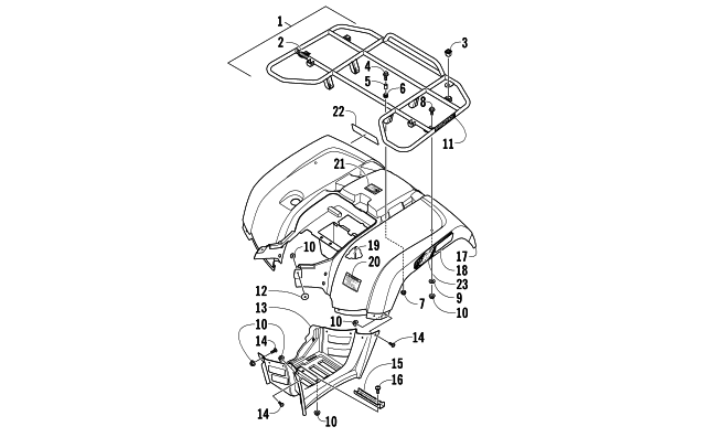 Parts Diagram for Arctic Cat 2014 700 XT ATV REAR RACK, BODY PANEL, AND FOOTWELL ASSEMBLIES