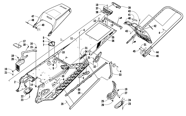 Parts Diagram for Arctic Cat 2014 M 8000 SNO PRO LTD 153 SNOWMOBILE TUNNEL, REAR BUMPER, AND SNOWFLAP ASSEMBLY