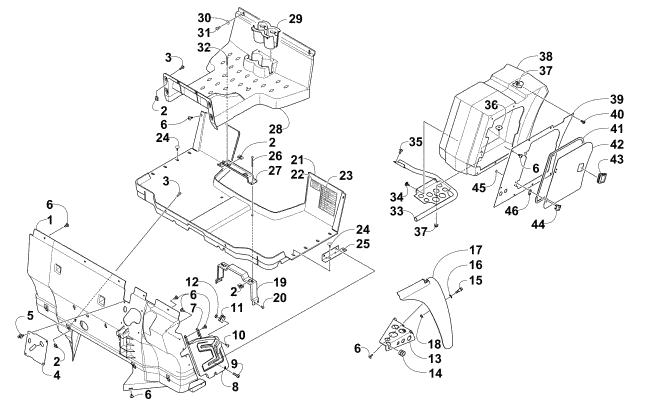 Parts Diagram for Arctic Cat 2015 PROWLER 700 HDX KE ATV CONSOLE, FLOOR PANEL, AND STORAGE BOX ASSEMBLY