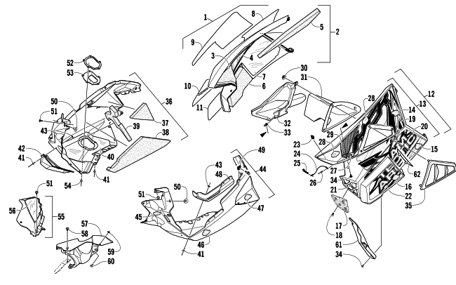 Parts Diagram for Arctic Cat 2014 M 9000 HCR 162 SNOWMOBILE SKID PLATE AND SIDE PANEL ASSEMBLY