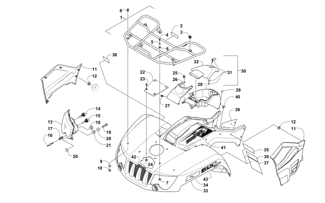 Parts Diagram for Arctic Cat 2014 500 XT ATV FRONT RACK, BODY PANEL, AND HEADLIGHT ASSEMBLIES