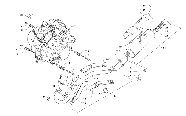 Parts Diagram for Arctic Cat 2017 TBX 700 EPS ATV ENGINE AND EXHAUST