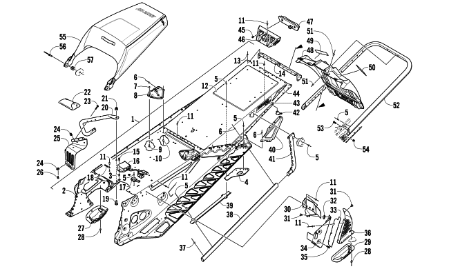 Parts Diagram for Arctic Cat 2014 ZR 9000 LXR SNOWMOBILE TUNNEL, REAR BUMPER, AND SNOWFLAP ASSEMBLY