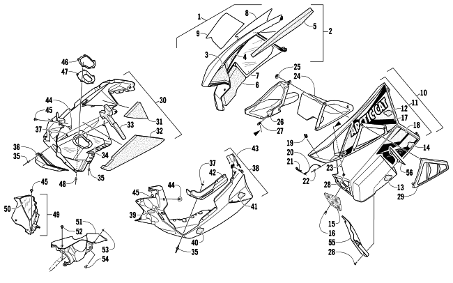 Parts Diagram for Arctic Cat 2014 ZR 9000 LXR SNOWMOBILE SKID PLATE AND SIDE PANEL ASSEMBLY