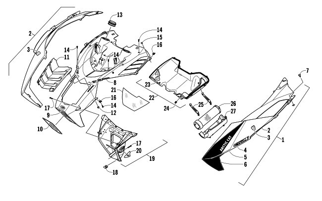 Parts Diagram for Arctic Cat 2014 ZR 9000 SNO PRO RR SNOWMOBILE HOOD AND AIR INTAKE ASSEMBLY