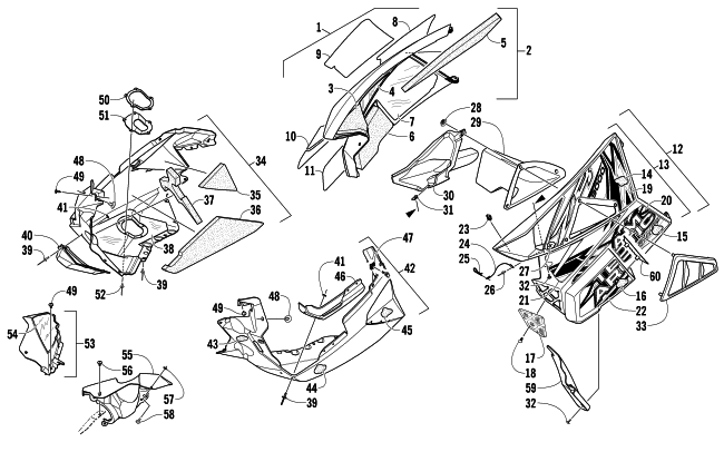 Parts Diagram for Arctic Cat 2014 ZR 9000 SNO PRO RR SNOWMOBILE SKID PLATE AND SIDE PANEL ASSEMBLY