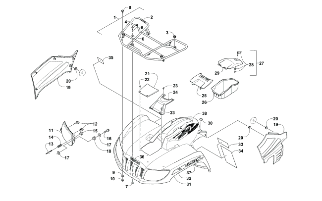 Parts Diagram for Arctic Cat 2014 TRV 550 LTD ATV FRONT RACK, BODY PANEL, AND HEADLIGHT ASSEMBLIES
