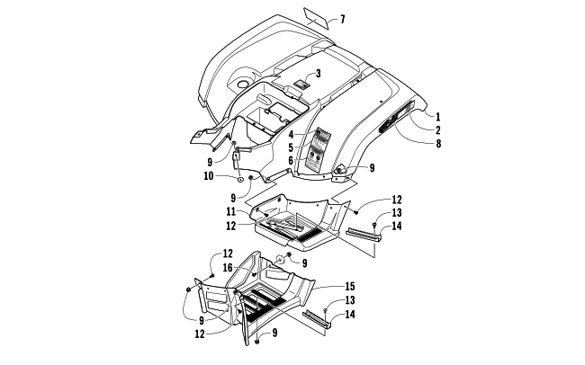 Parts Diagram for Arctic Cat 2014 TRV 700 LTD ATV REAR BODY PANEL AND FOOTWELL ASSEMBLIES