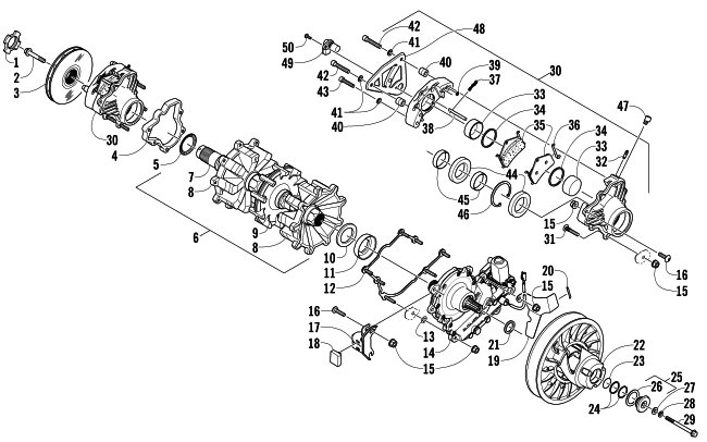 Parts Diagram for Arctic Cat 2014 BEARCAT Z1 XT GS SNOWMOBILE DRIVE TRAIN SHAFT AND BRAKE ASSEMBLIES