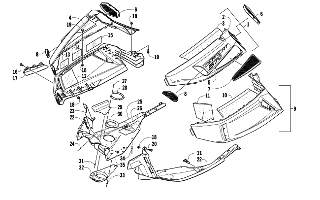 Parts Diagram for Arctic Cat 2014 BEARCAT 570 SNOWMOBILE SKID PLATE AND SIDE PANEL ASSEMBLY