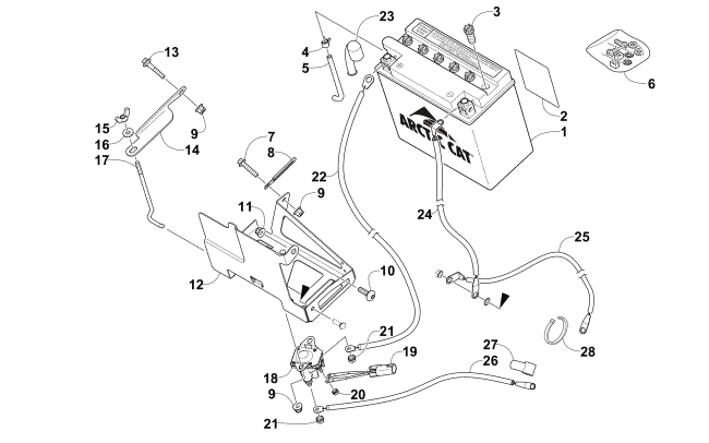 Parts Diagram for Arctic Cat 2015 BEARCAT 2000 SNOWMOBILE BATTERY AND TRAY ASSEMBLY