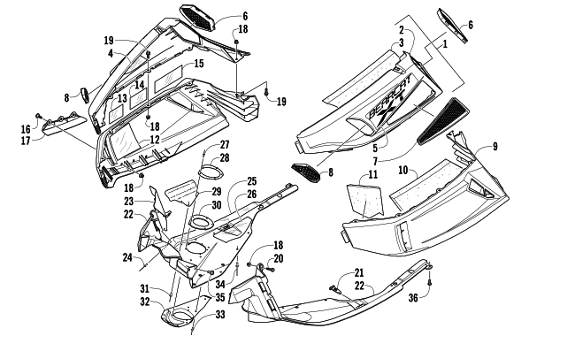 Parts Diagram for Arctic Cat 2014 BEARCAT 570 XT SNOWMOBILE SKID PLATE AND SIDE PANEL ASSEMBLY