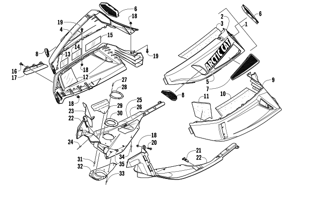 Parts Diagram for Arctic Cat 2014 F570 SNOWMOBILE SKID PLATE AND SIDE PANEL ASSEMBLY