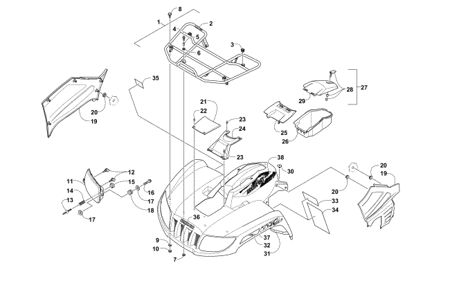 Parts Diagram for Arctic Cat 2014 TRV 700 LTD ATV FRONT RACK, BODY PANEL, AND HEADLIGHT ASSEMBLIES