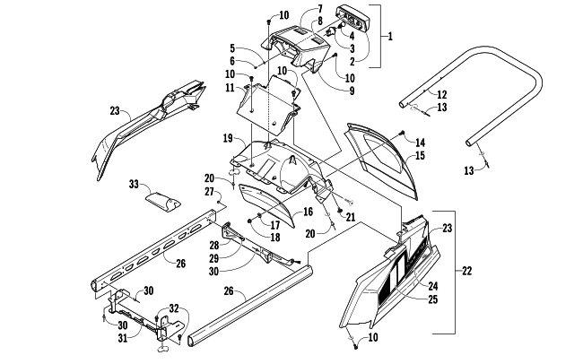 Parts Diagram for Arctic Cat 2014 T570 SNOWMOBILE REAR BUMPER, RACK RAIL, SNOWFLAP, AND TAILLIGHT ASSEMBLY