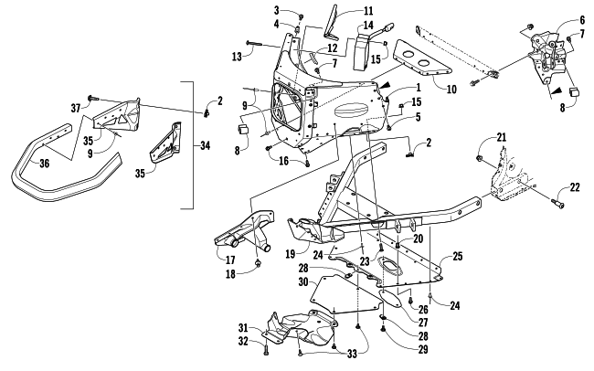 Parts Diagram for Arctic Cat 2014 ZR 5000 LXR SNOWMOBILE FRONT BUMPER AND FRAME ASSEMBLY