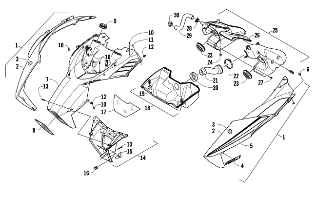 Parts Diagram for Arctic Cat 2014 ZR 5000 LXR SNOWMOBILE HOOD AND AIR INTAKE ASSEMBLY