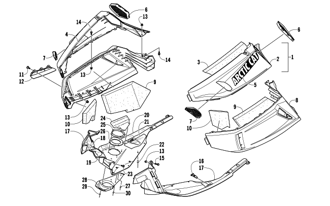 Parts Diagram for Arctic Cat 2014 F5 SNOWMOBILE SKID PLATE AND SIDE PANEL ASSEMBLY