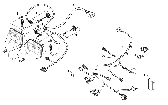 Parts Diagram for Arctic Cat 2016 BEARCAT 2000 XTE SNOWMOBILE HEADLIGHT AND WIRING ASSEMBLIES