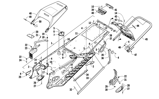 Parts Diagram for Arctic Cat 2014 ZR 6000 EL TIGRE ES SNOWMOBILE TUNNEL, REAR BUMPER, AND SNOWFLAP ASSEMBLY