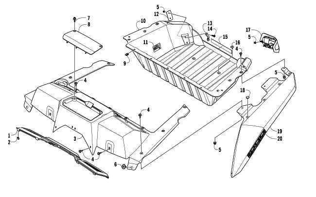 Parts Diagram for Arctic Cat 2014 WILDCAT ATV CARGO BOX AND TAILLIGHT ASSEMBLY