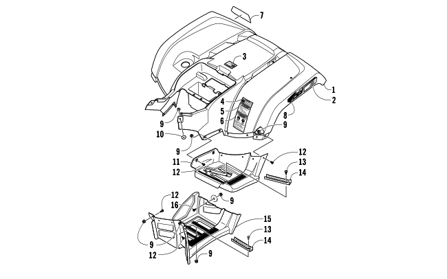 Parts Diagram for Arctic Cat 2014 TRV 1000 LTD ATV REAR BODY PANEL AND FOOTWELL ASSEMBLIES