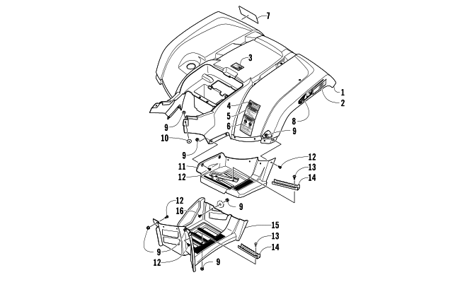 Parts Diagram for Arctic Cat 2014 TRV 700 XT ATV REAR BODY PANEL AND FOOTWELL ASSEMBLIES