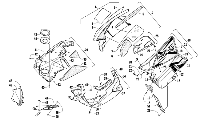 Parts Diagram for Arctic Cat 2014 XF 7000 137 LXR SNOWMOBILE SKID PLATE AND SIDE PANEL ASSEMBLY