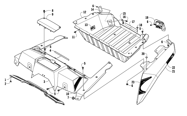 Parts Diagram for Arctic Cat 2014 WILDCAT X ATV CARGO BOX AND TAILLIGHT ASSEMBLY