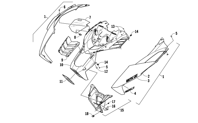 Parts Diagram for Arctic Cat 2014 XF 7000 141 SNO PRO CROSS-COUNTRY SNOWMOBILE HOOD ASSEMBLY