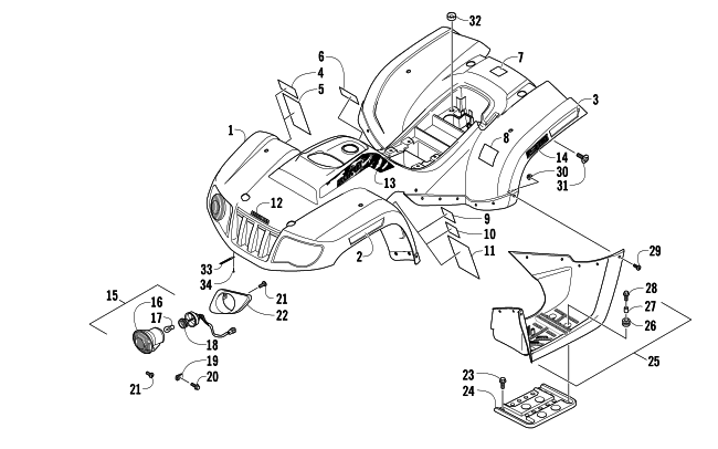 Parts Diagram for Arctic Cat 2014 90 2X4 UTILITY ATV BODY PANEL AND HEADLIGHT ASSEMBLY