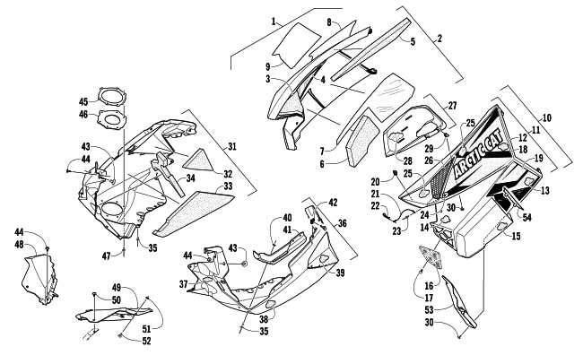 Parts Diagram for Arctic Cat 2014 XF 7000 141 CROSS-TOUR SNOWMOBILE SKID PLATE AND SIDE PANEL ASSEMBLY