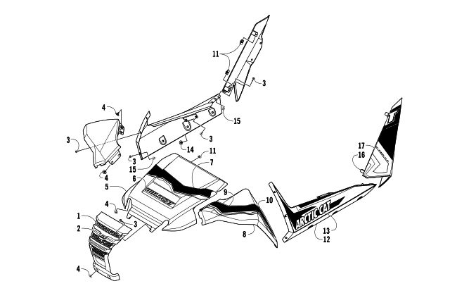 Parts Diagram for Arctic Cat 2014 WILDCAT 1000 LTD ATV FRONT AND SIDE PANEL ASSEMBLIES