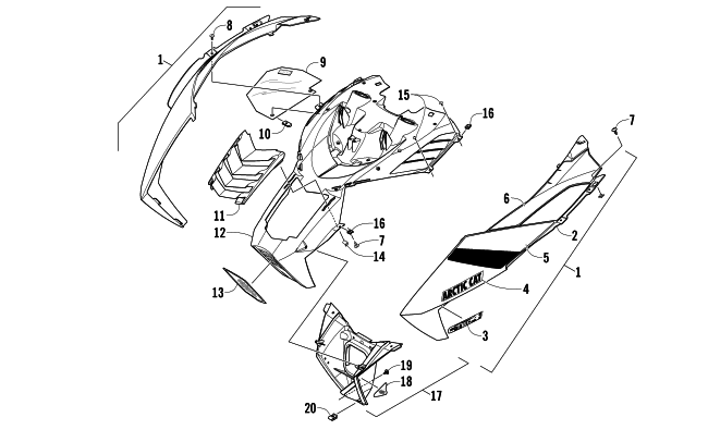 Parts Diagram for Arctic Cat 2014 ZR 7000 SNO PRO LTD SNOWMOBILE HOOD ASSEMBLY