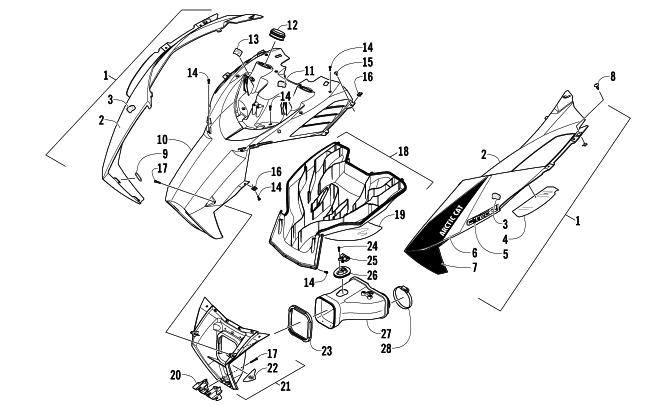 Parts Diagram for Arctic Cat 2014 ZR 6000 SNO PRO RR SNOWMOBILE HOOD AND AIR INTAKE ASSEMBLY