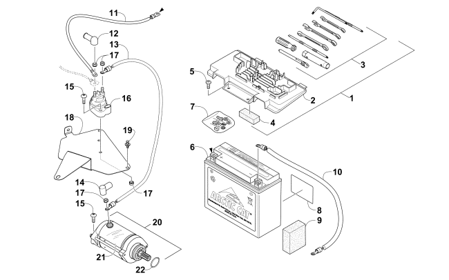 Parts Diagram for Arctic Cat 2017 1000 MUD PRO LTD EPS ATV BATTERY AND STARTER ASSEMBLY