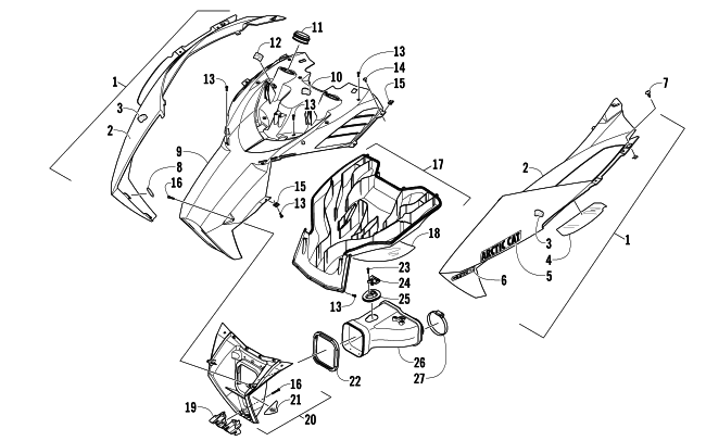 Parts Diagram for Arctic Cat 2014 M 6000 SNO PRO 153 SNOWMOBILE HOOD AND AIR INTAKE ASSEMBLY