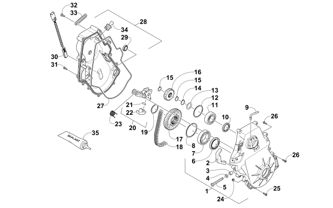 Parts Diagram for Arctic Cat 2014 ZR 6000 SNO PRO R SNOWMOBILE CHAIN CASE ASSEMBLY