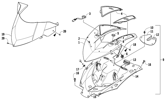 Parts Diagram for Arctic Cat 2014 ZR 6000 SNO PRO R SNOWMOBILE POD AND WINDSHIELD ASSEMBLY