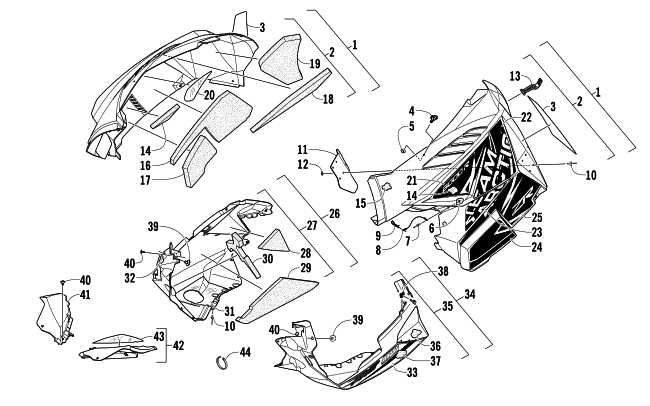 Parts Diagram for Arctic Cat 2014 ZR 6000 SNO PRO R SNOWMOBILE SKID PLATE AND SIDE PANEL ASSEMBLY