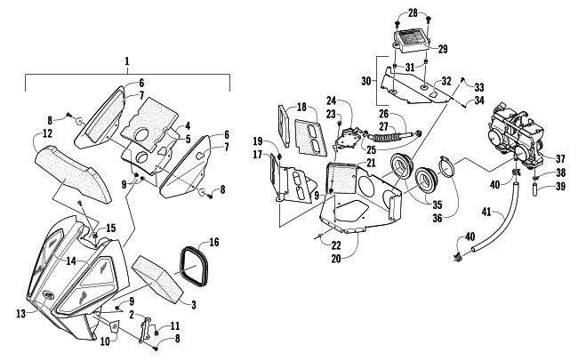 Parts Diagram for Arctic Cat 2014 ZR 6000 SNO PRO R CROSS COUNTRY SNOWMOBILE AIR SILENCER, CARBURETOR, AND FUEL PUMP ASSEMBLY